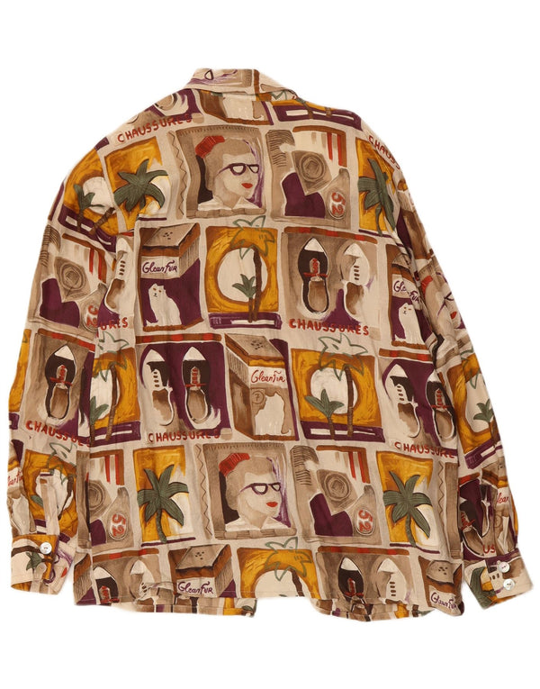 Camicetta camicia vintage da donna UK 14 grande seta patchwork multicolore