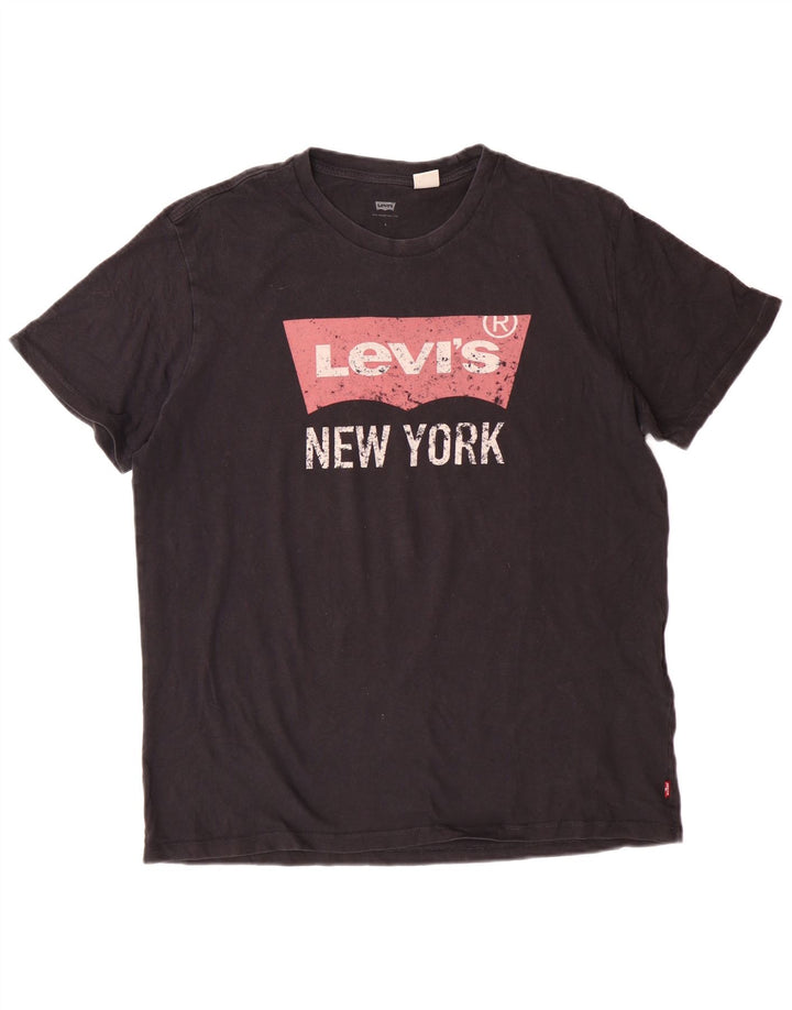 T-shirt grafica da donna LEVI'S Top UK 16 grande cotone nero