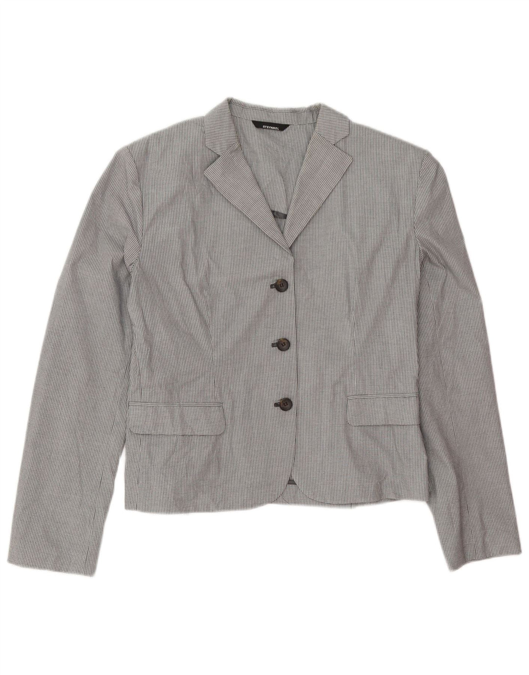 Giacca blazer da donna a 3 bottoni Stefanel IT 48 XL cotone a quadri grigio