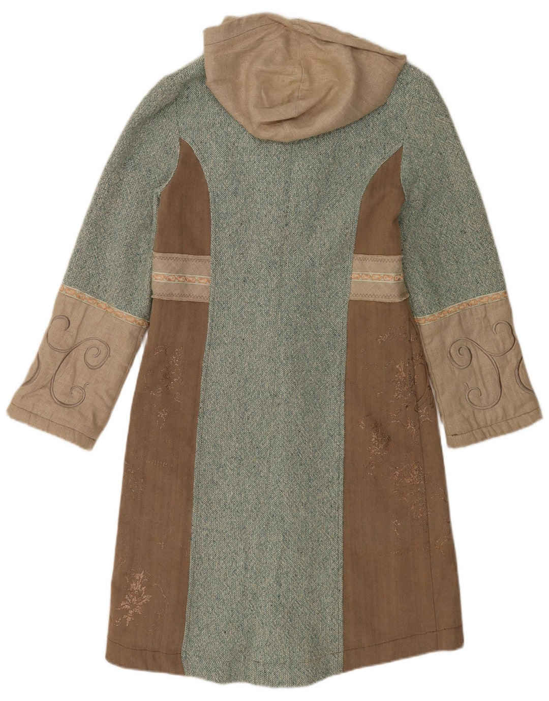Cappotto vintage da donna con cappuccio UK 10 piccolo color block marrone