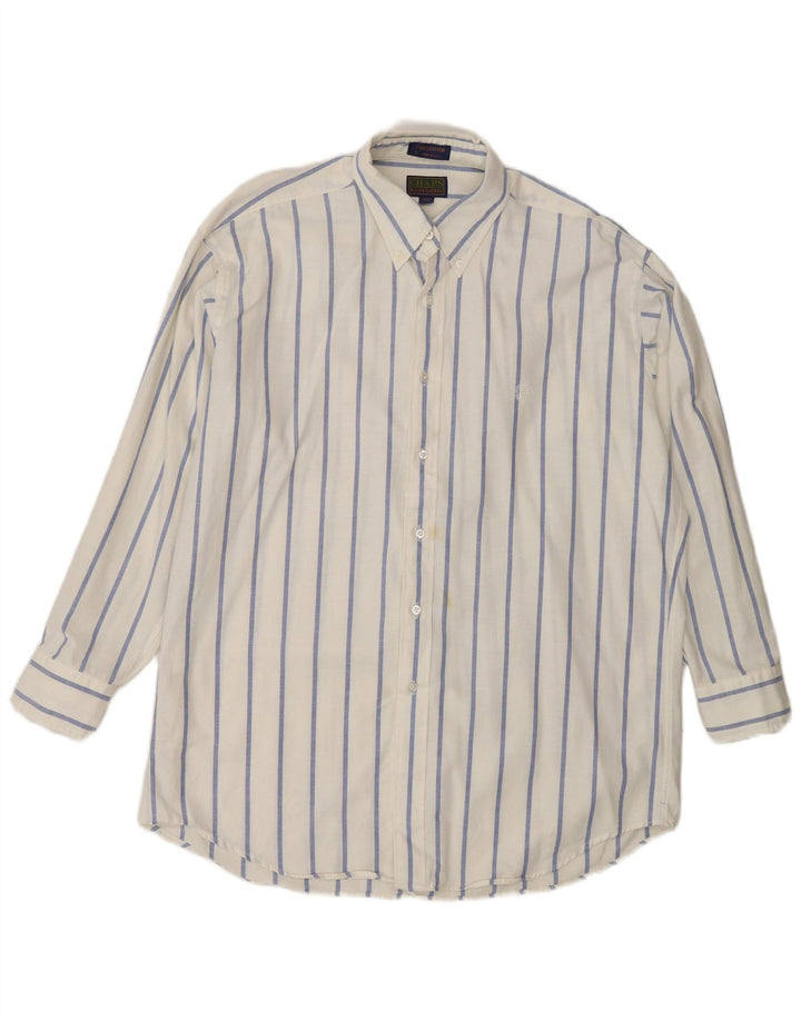 Camicia da uomo Chaps taglia 16 1/2 grande cotone gessato bianco