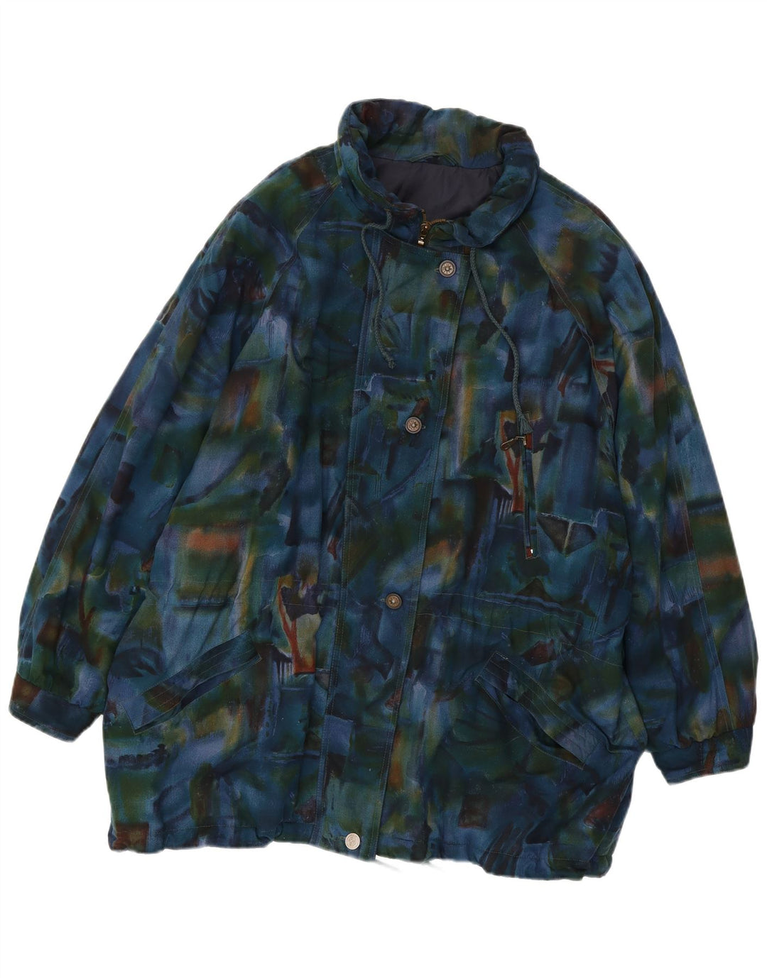 Cappotto giacca a vento oversize da donna VINTAGE UK 20 2XL Blu navy Tie Dye