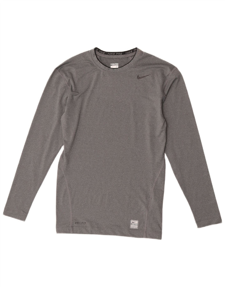 Maglia a compressione Nike da uomo a maniche lunghe in poliestere chiazzato grigio medio