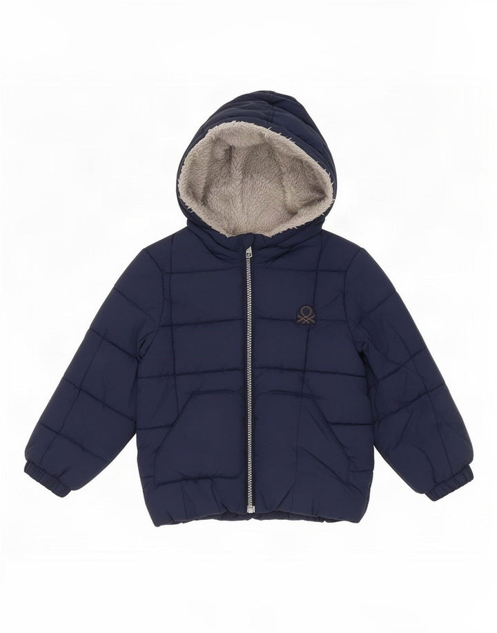 Giubbotto imbottito con cappuccio Benetton Bambino 2-3 anni in poliestere blu navy