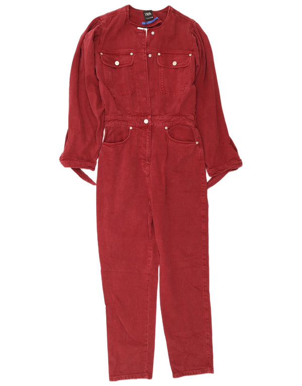 Tuta in denim oversize da donna Zara UK 6 XS cotone rosso anni '80
