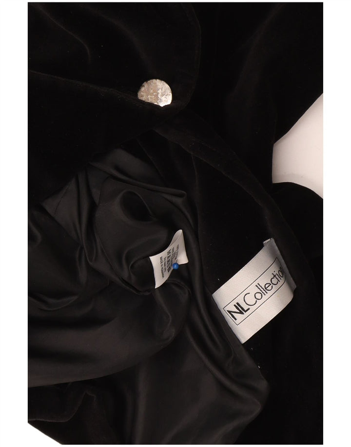 Giacca blazer in velluto da donna vintage a 1 bottone UK 10 piccola in cotone nero