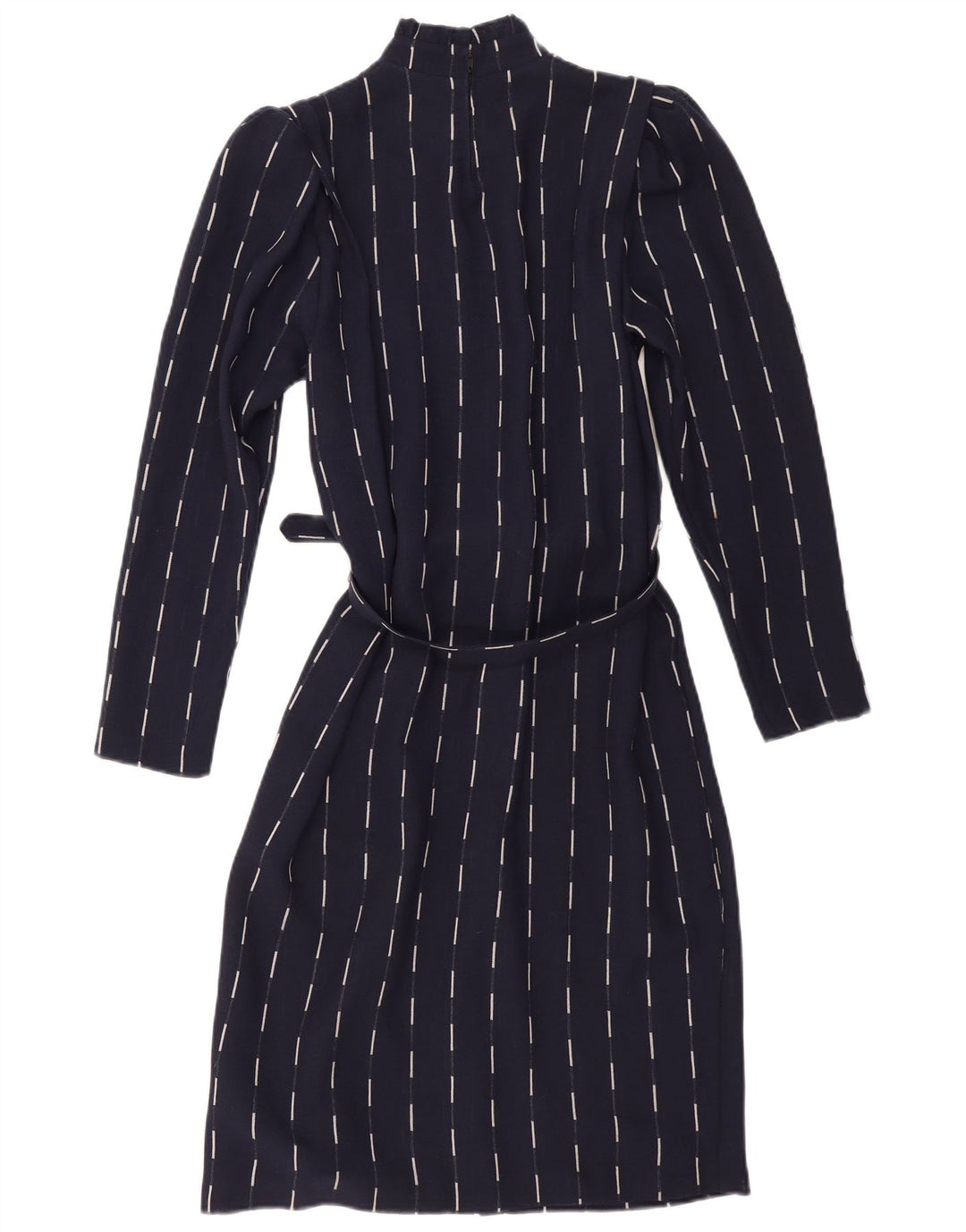 Abito basic vintage da donna a maniche lunghe UK 12 medio a righe blu navy