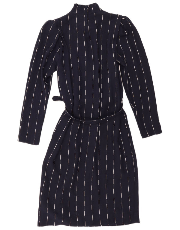 Abito basic vintage da donna a maniche lunghe UK 12 medio a righe blu navy