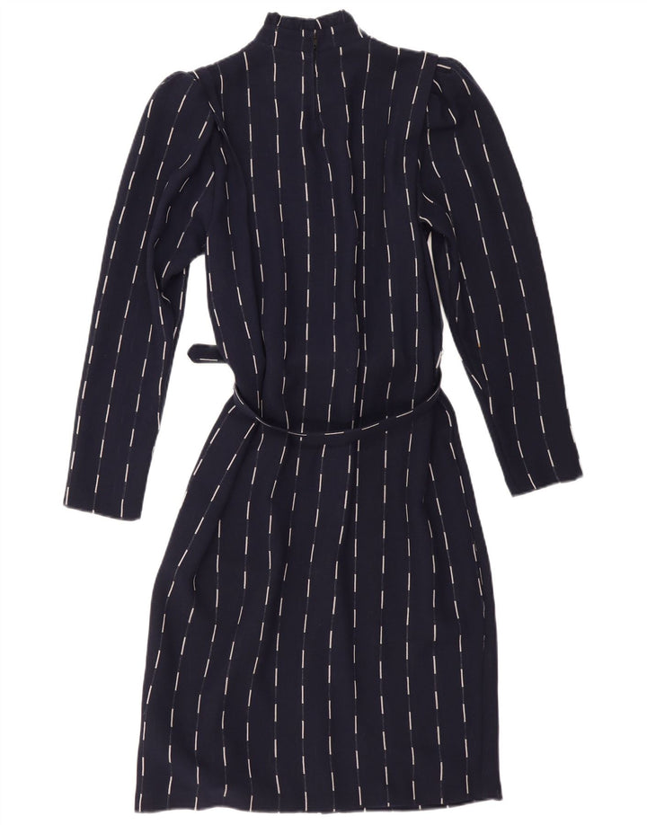 Abito basic vintage da donna a maniche lunghe UK 12 medio a righe blu navy