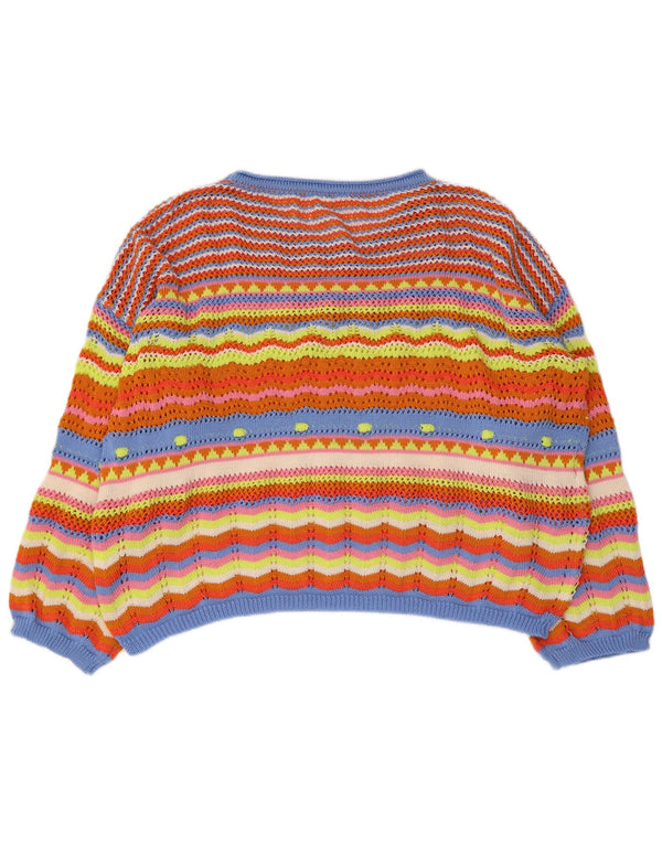 Maglione maglione vintage da donna con scollo a barca UK 14 a righe multicolori medie
