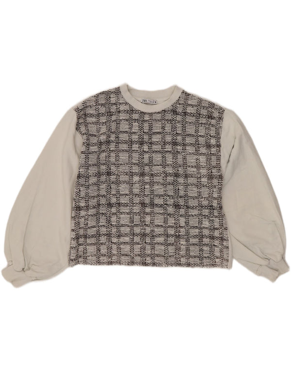 Felpa corta oversize da donna Zara, maglione UK 10, piccolo cotone a quadri bianchi