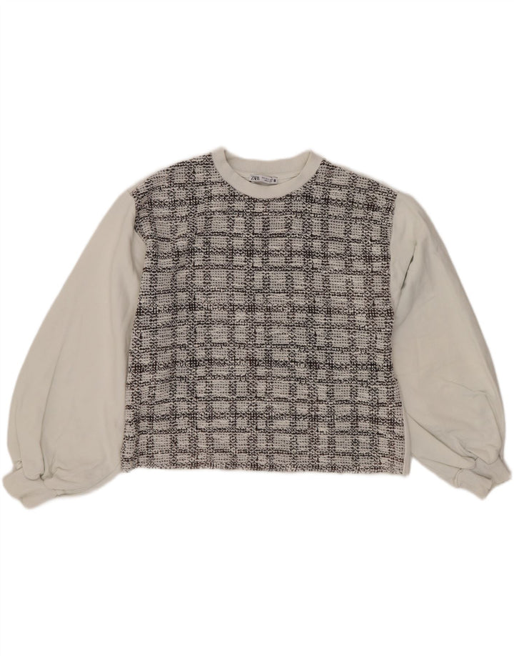 Felpa corta oversize da donna Zara, maglione UK 10, piccolo cotone a quadri bianchi