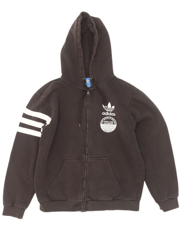 Felpa con cappuccio e zip grafica Adidas da uomo a tre strisce in cotone nero medio
