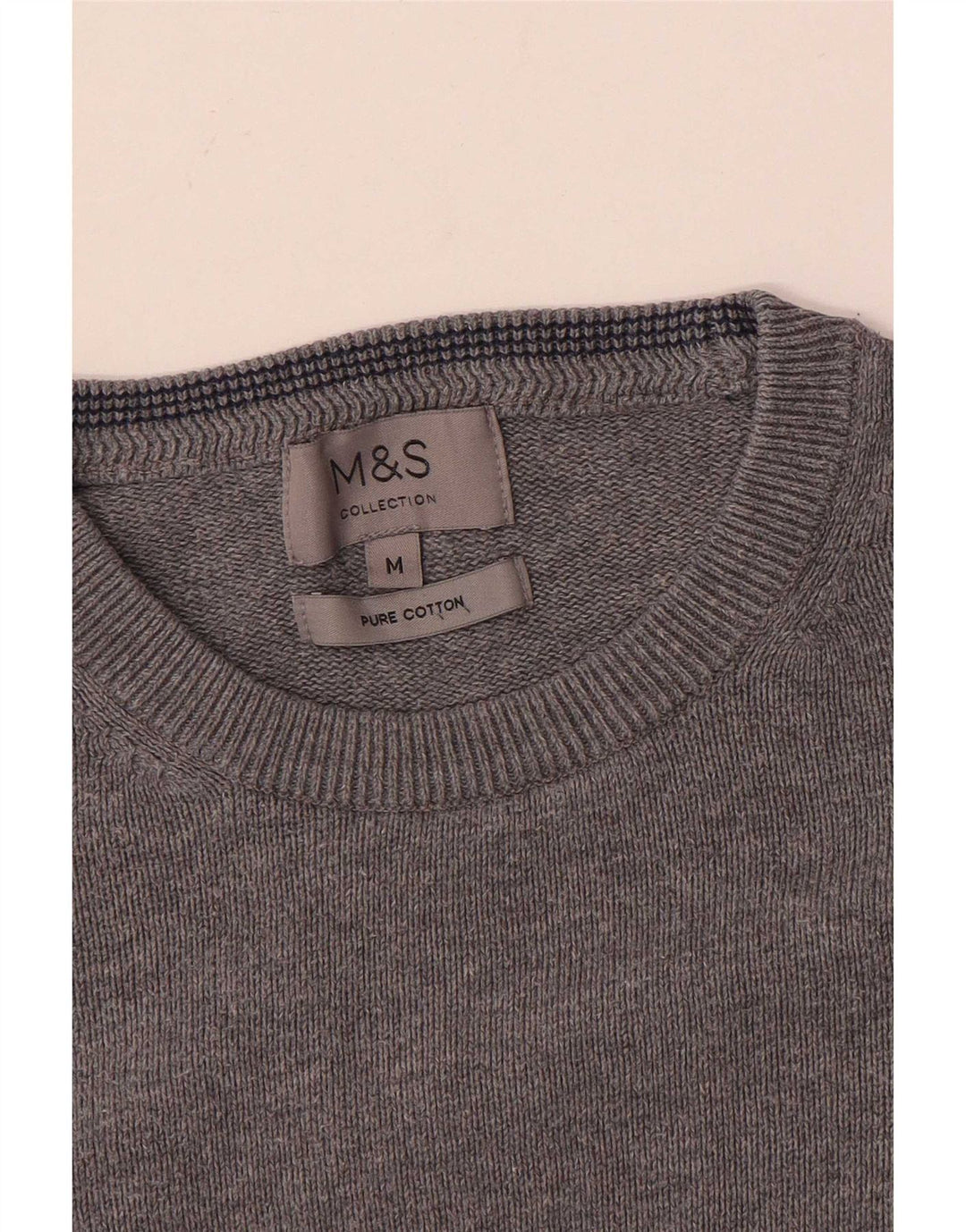 Maglione maglione girocollo da uomo Marks & Spencer in cotone grigio medio