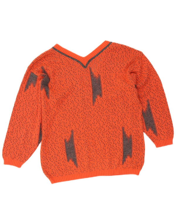Maglione vintage da donna con scollo a V UK 16 grande chiazzato arancione