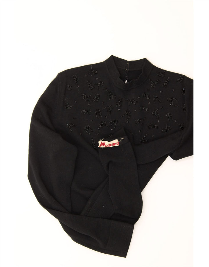 VINTAGE Womens Crop Blouse Top UK 12 Medium Black Vintage Vintage and Second-Hand Vintage from Messina Hembry 