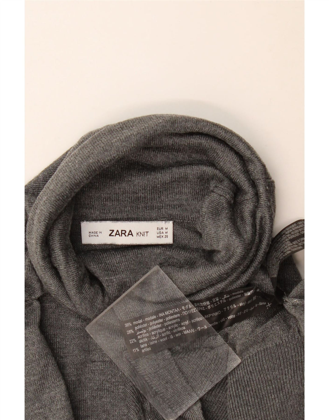 Maglione maglione a collo alto da donna Zara UK 14 Modale grigio medio
