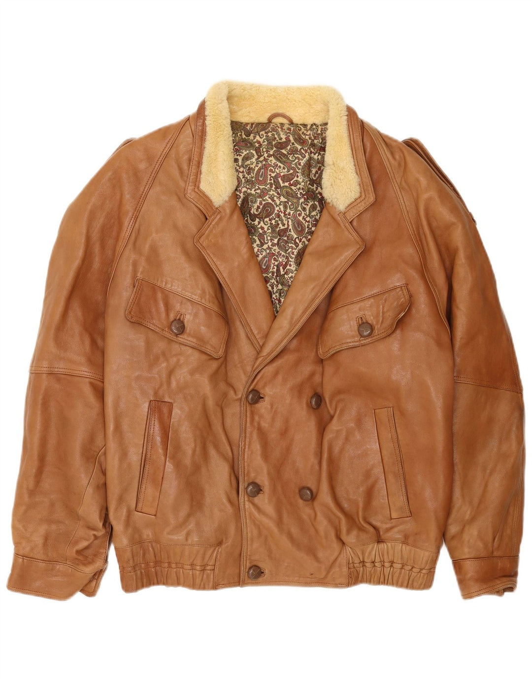 Giacca doppiopetto militare vintage da uomo UK 40 grande in pelle beige