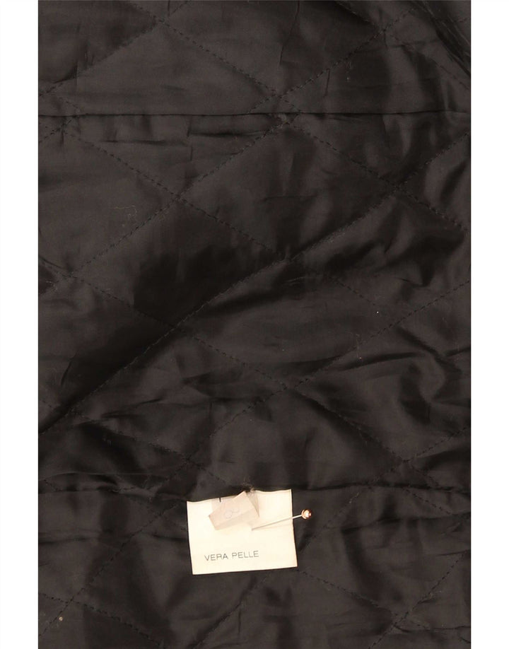 Cappotto in pelle vintage da donna UK 14 medio nero