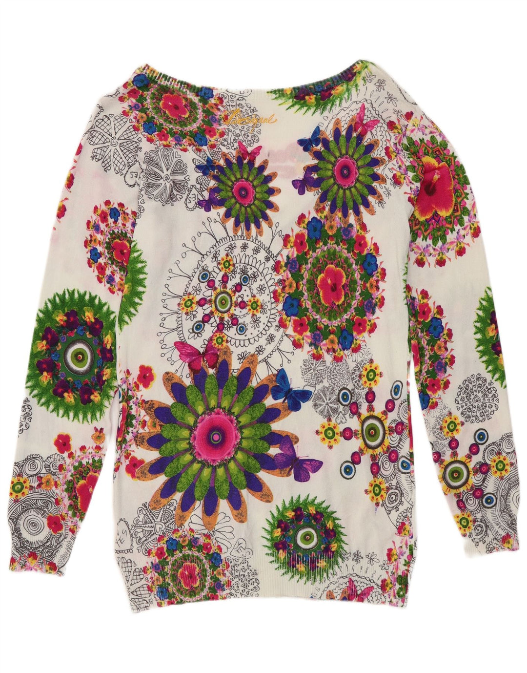 Desigual donna maglione con scollo a V maglione UK 12 medio multicolore floreale