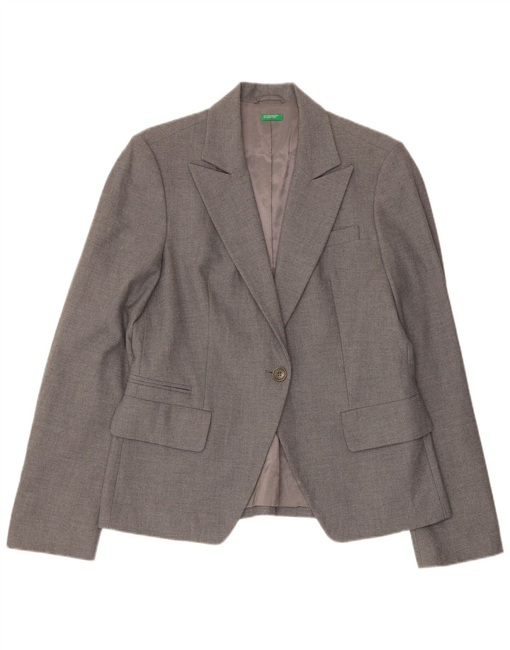 BENETTON Womens 1 Button Blazer Jacket IT 46 Large Grey Polyester