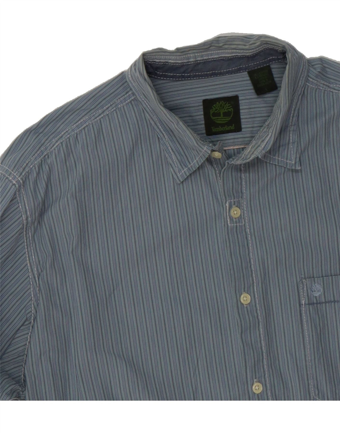 TIMBERLAND Mens Shirt Large Blue Striped Cotton Vintage Timberland and Second-Hand Timberland from Messina Hembry 