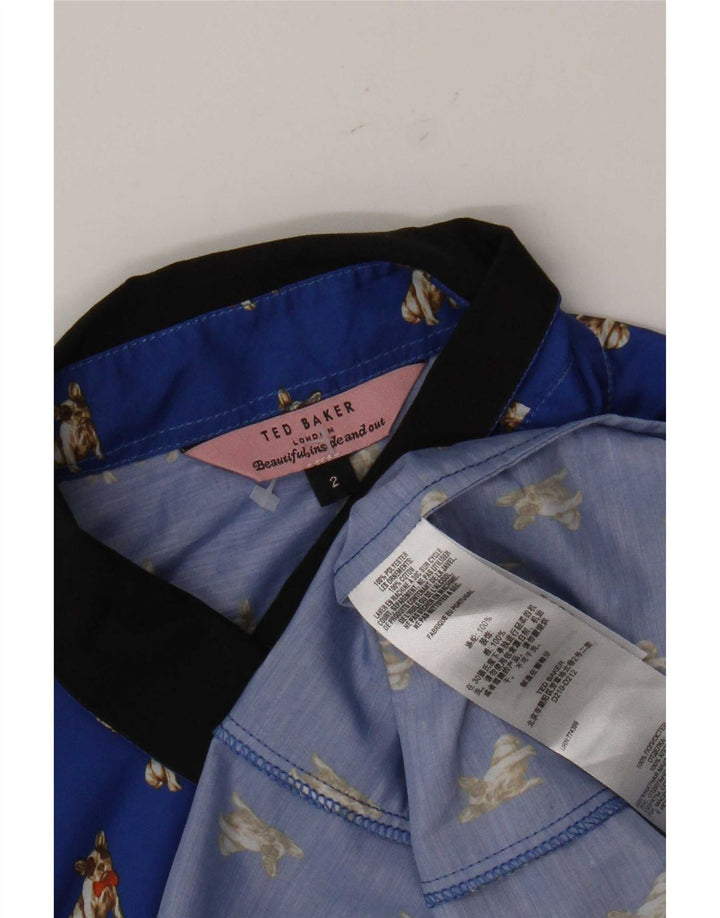 Ted Baker Camicia da donna Taglia 2 Piccolo poliestere con stampa animalier blu