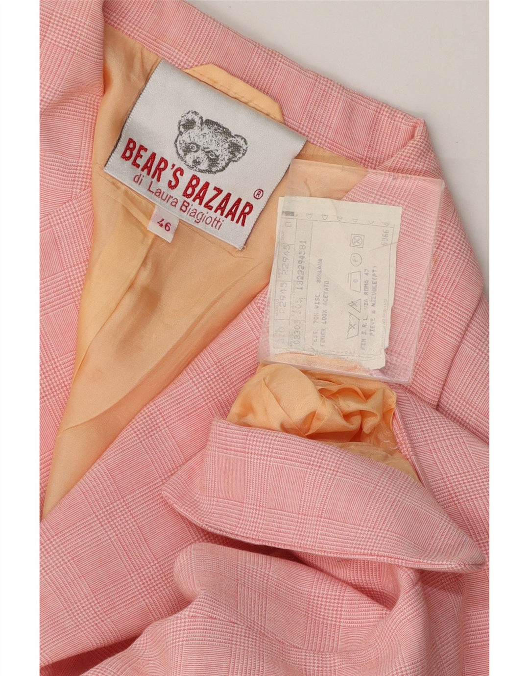 LAURA BIAGIOTTI Womens 3 Button Blazer Jacket IT 46 Large Pink Check Vintage Laura Biagiotti and Second-Hand Laura Biagiotti from Messina Hembry 