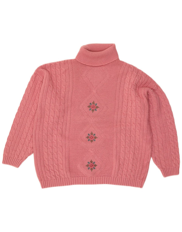 Maglione maglione oversize da donna VINTAGE con collo alto UK 18 XL rosa floreale