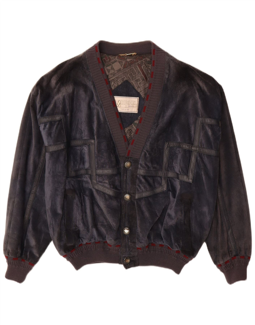 Giubbotto bomber da uomo in pelle scamosciata Michel IT 52 XL in pelle blu navy