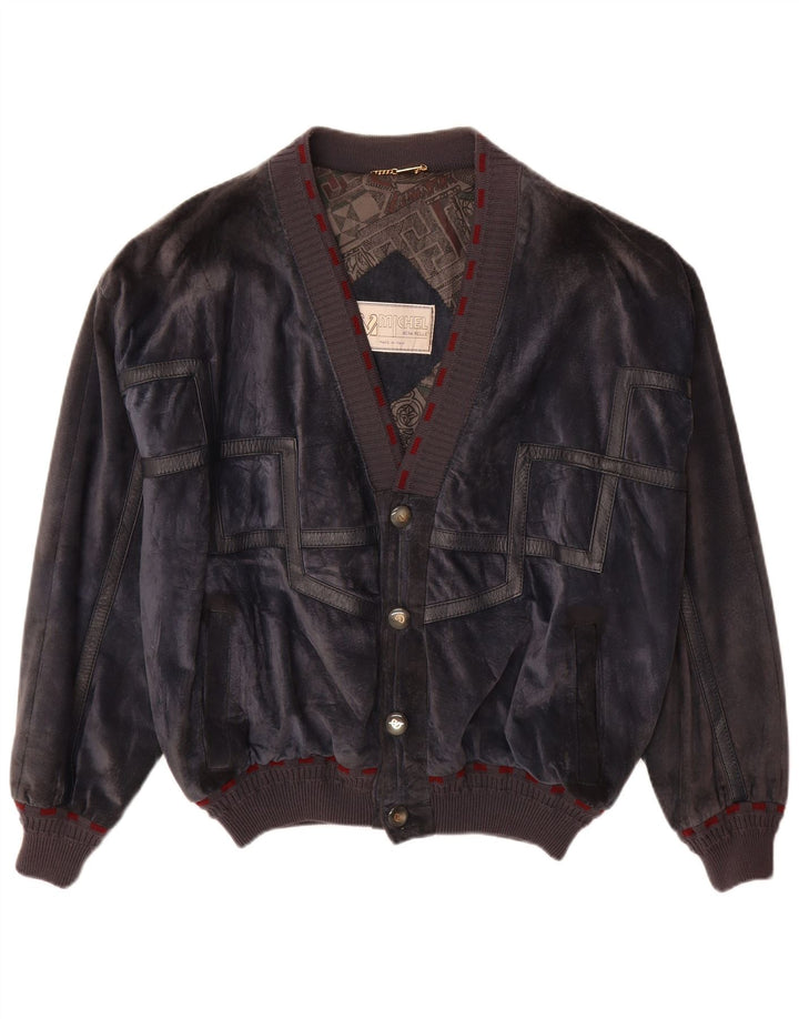 Giubbotto bomber da uomo in pelle scamosciata Michel IT 52 XL in pelle blu navy