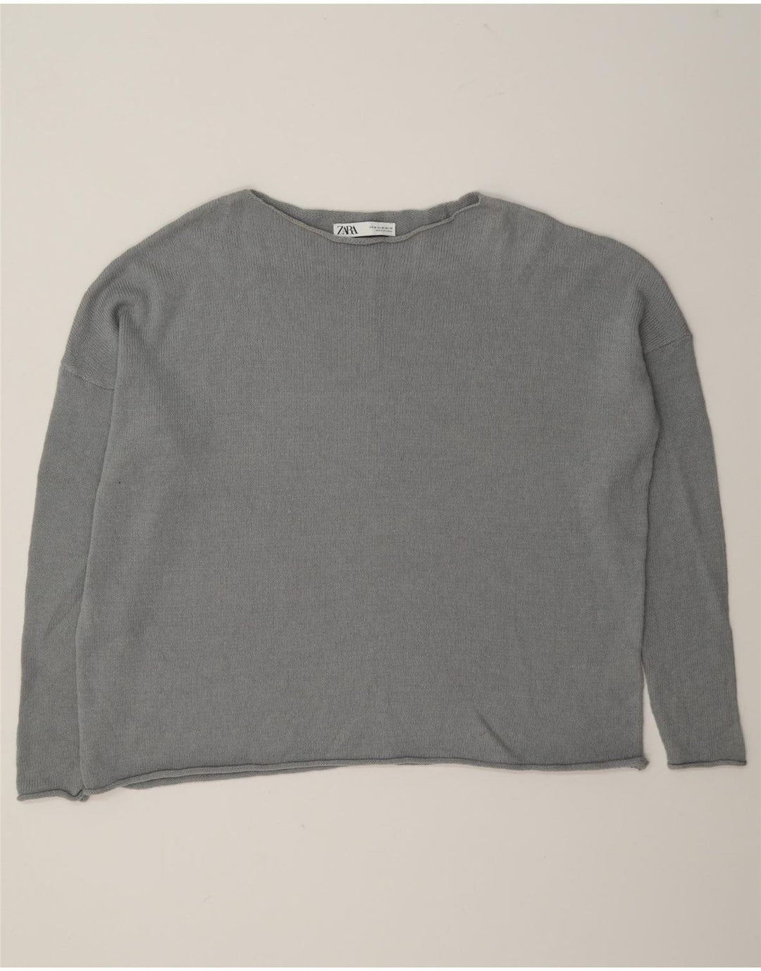 Maglione maglione oversize con scollo a barca da donna Zara UK 14 Cotone grigio medio