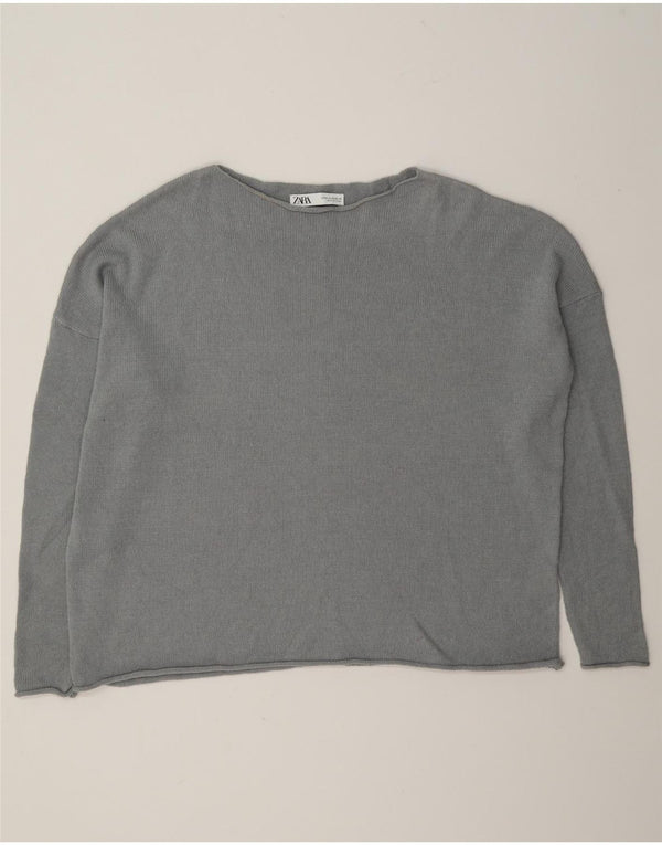 Maglione maglione oversize con scollo a barca da donna Zara UK 14 Cotone grigio medio