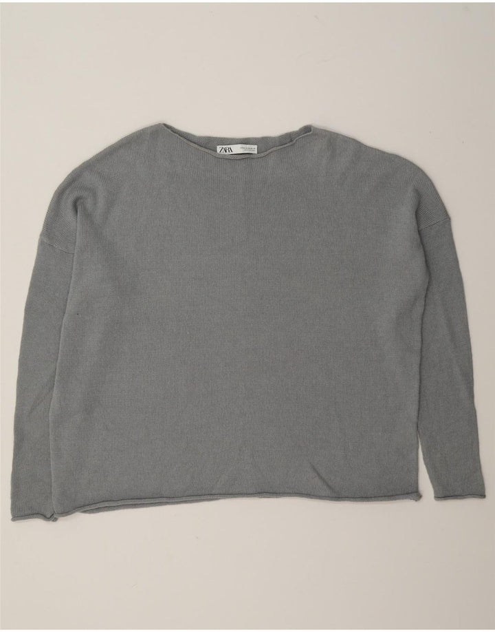 Maglione maglione oversize con scollo a barca da donna Zara UK 14 Cotone grigio medio
