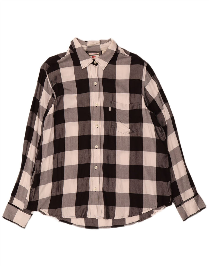 Levi's Camicia da donna in flanella da fidanzato UK 16 Large Black Gingham