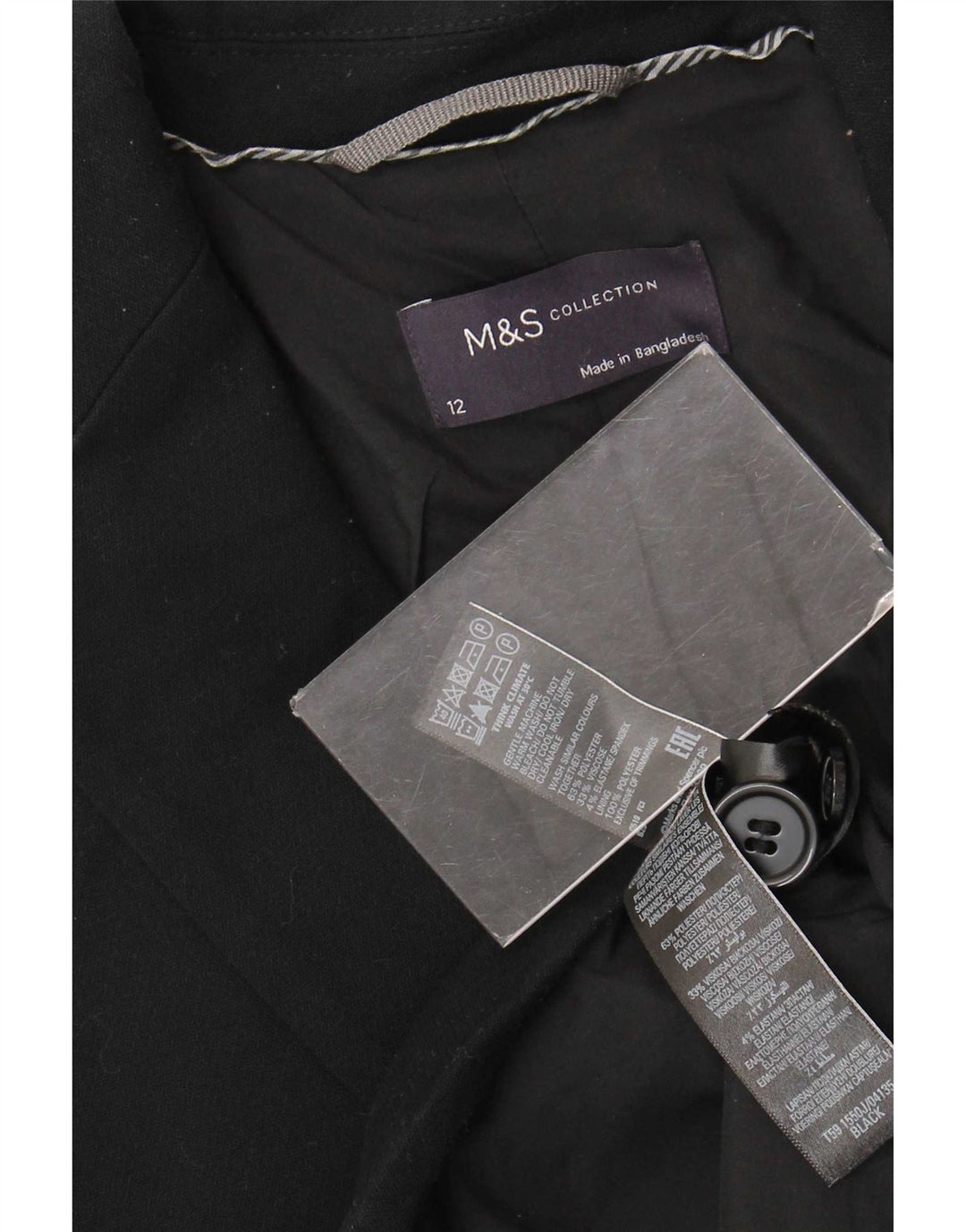 Giacca blazer a 2 bottoni Marks & Spencer da donna UK 12 poliestere nero medio