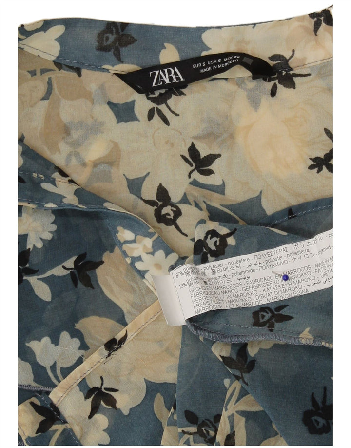 Camicetta trasparente da donna Zara, taglia UK 10, piccola, in poliestere floreale blu