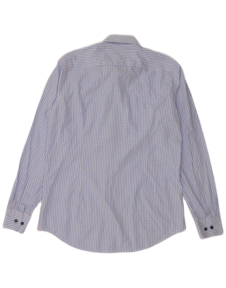 Camicia slim fit da uomo Hugo Boss taglia 41 16 grande cotone a quadretti blu