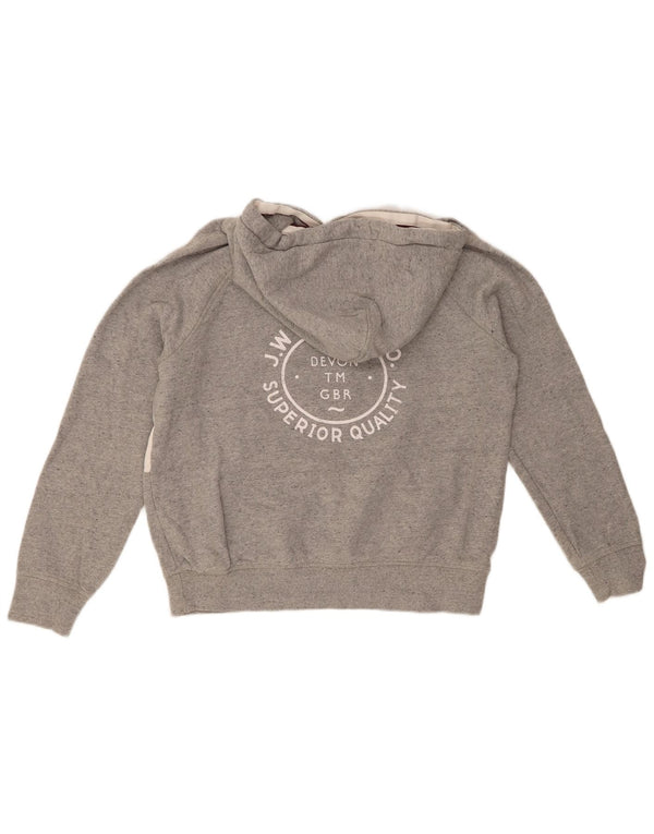 JACK WILLS Felpa con cappuccio grafica da donna UK 12 Blocco colore grigio medio