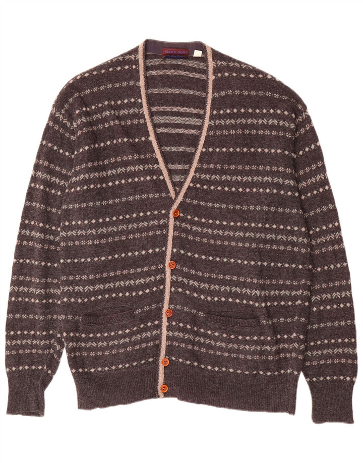 Franco Ziche Maglione Cardigan da Uomo Piccolo in Lana a Righe Grigie