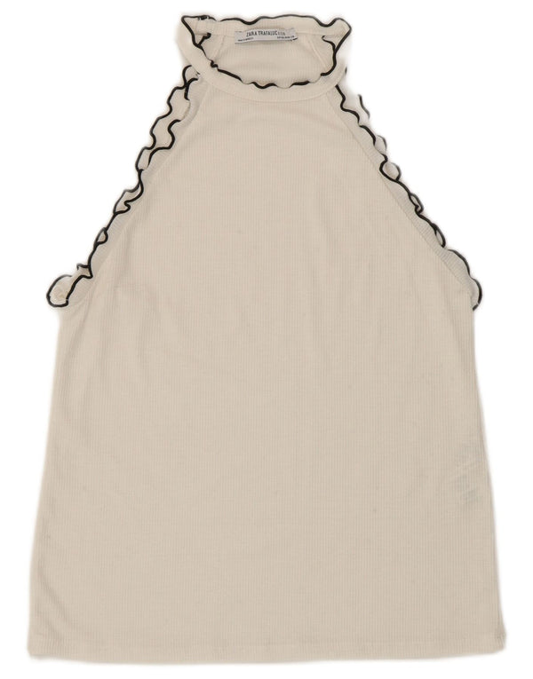 Top corto da donna Zara UK 12 cotone bianco medio