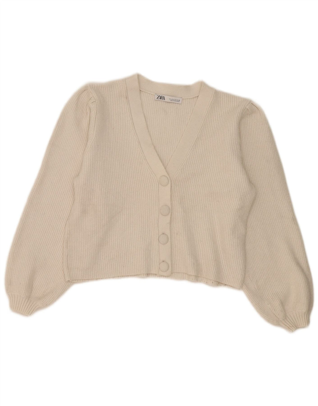 Maglione cardigan corto da donna Zara UK 14 Viscosa bianco sporco medio