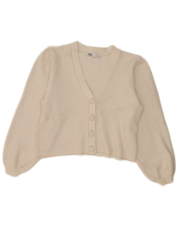 Maglione cardigan corto da donna Zara UK 14 Viscosa bianco sporco medio