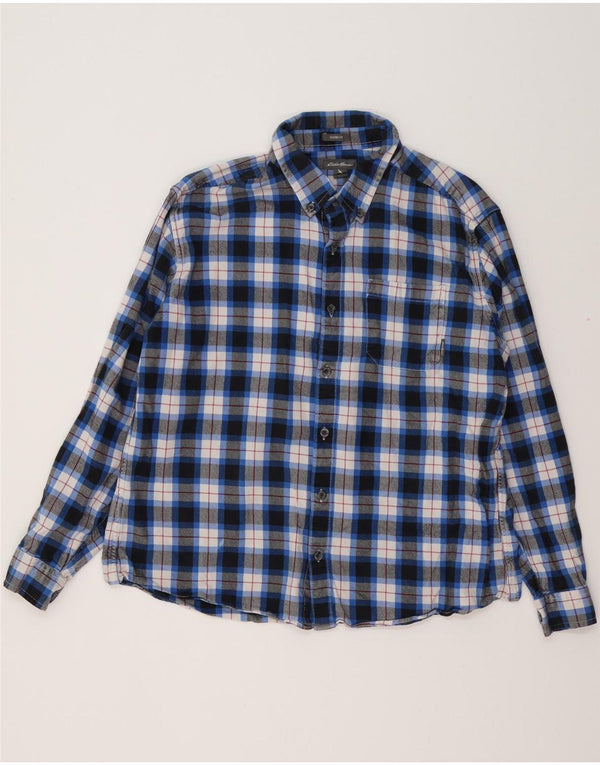 EDDIE BAUER Camicia da uomo in flanella dal taglio classico XL in cotone a quadri blu