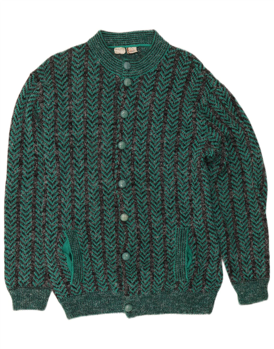 Maglione cardigan vestibilità regolare da uomo vintage in acrilico Chevron verde medio