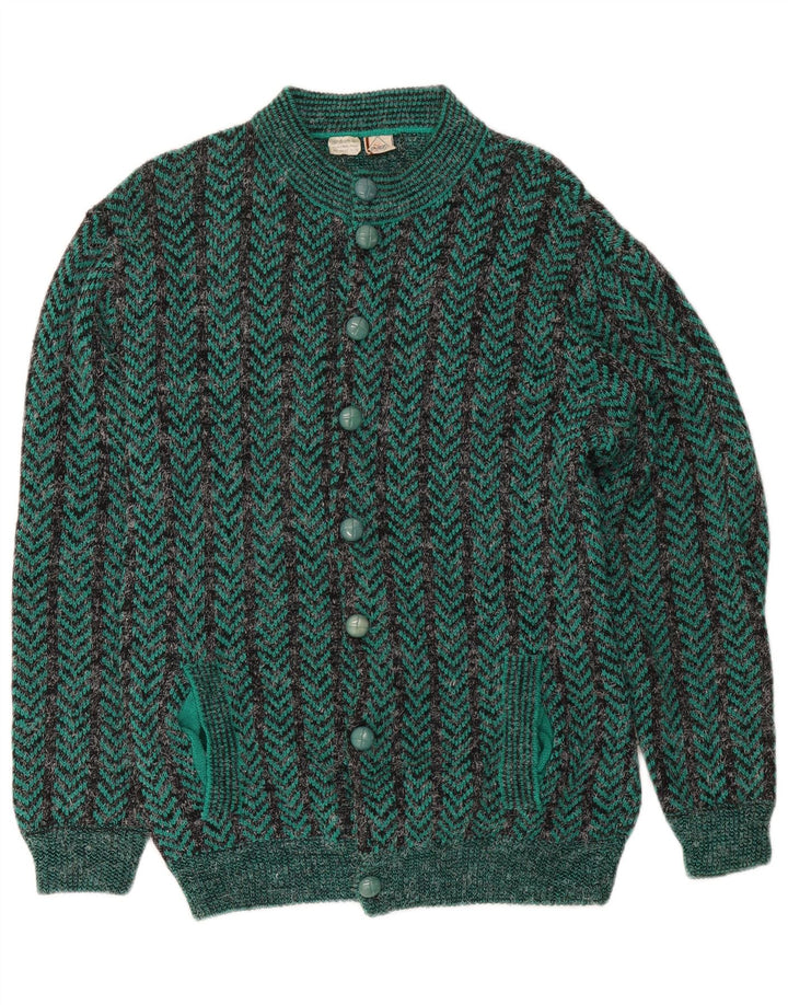 Maglione cardigan vestibilità regolare da uomo vintage in acrilico Chevron verde medio