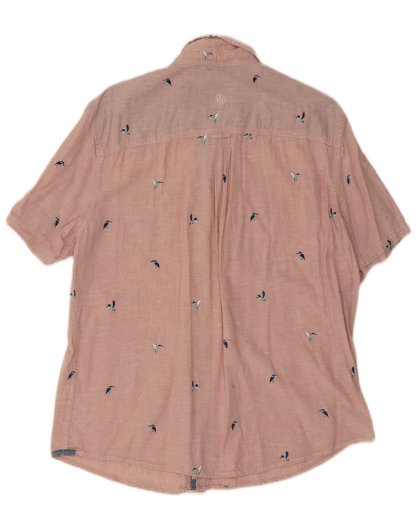 Camicia da uomo a maniche corte, vestibilità regolare, Fat Face, grande lino rosa con stampa animalier
