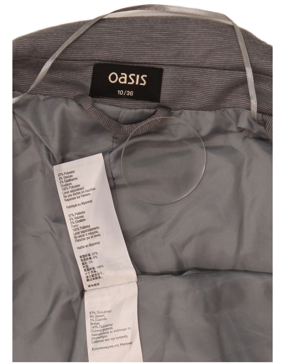 Giacca blazer aperta da donna Oasis UK 10 piccolo poliestere gessato grigio