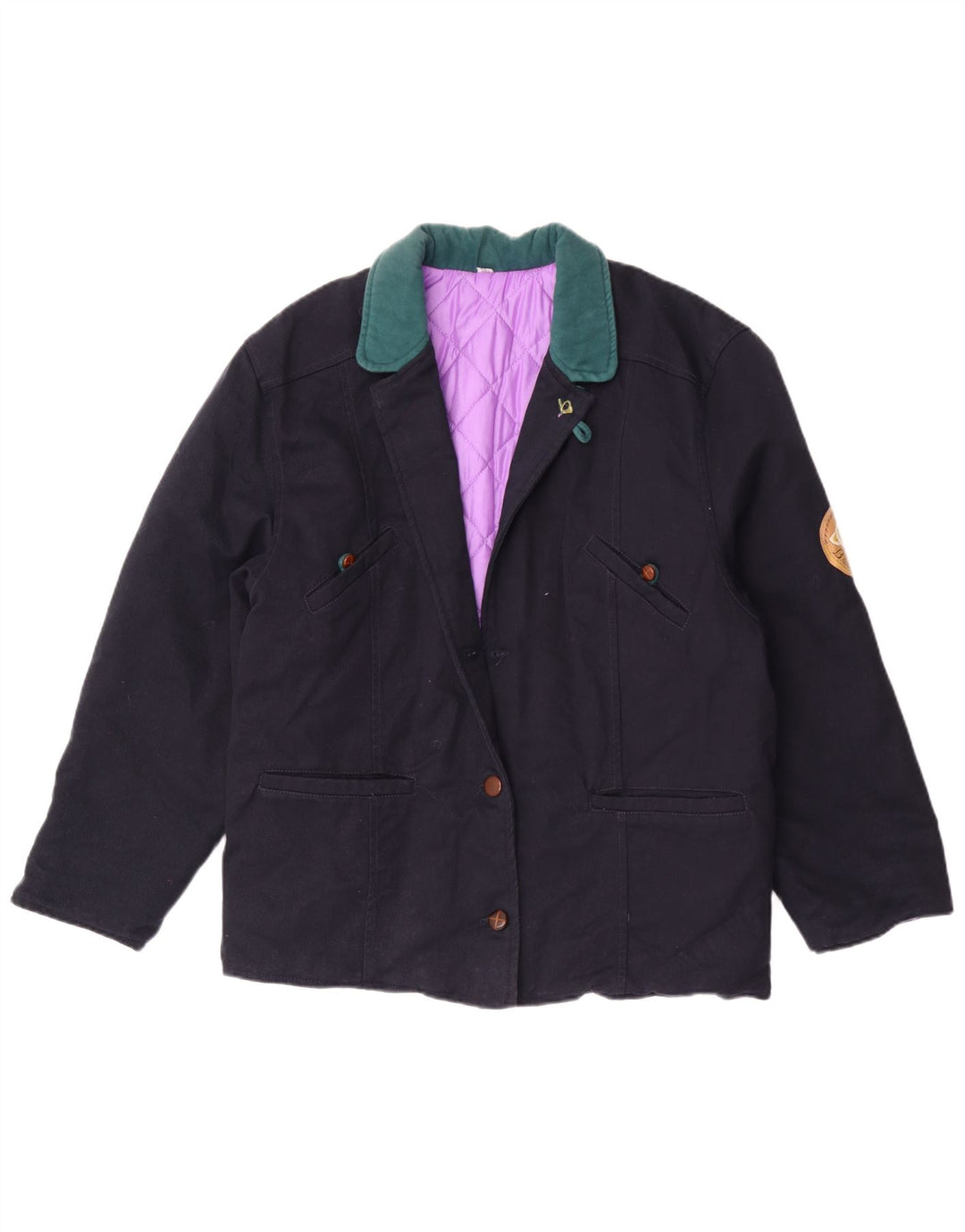 Giacca blazer vintage da donna a 2 bottoni IT 44 color block blu navy medio