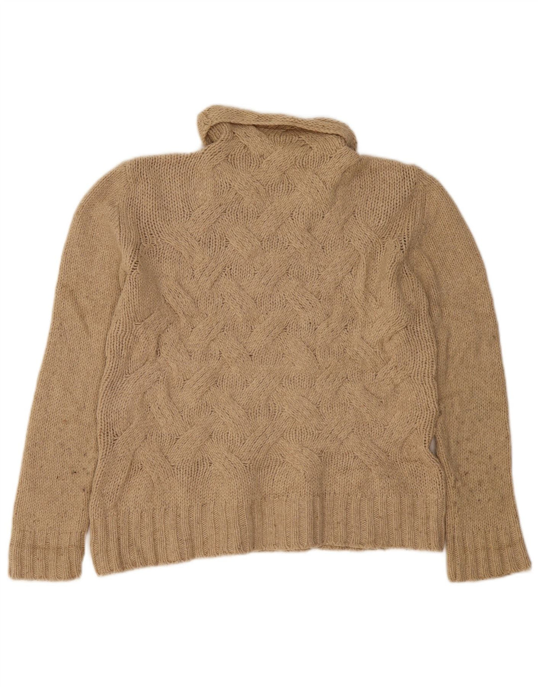 EDDIE BAUER Womens Roll Neck Jumper Sweater UK 14 Medium Beige Lambswool